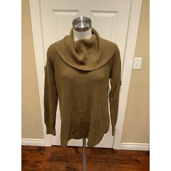 Michael Kors Olive Green Waffle Knit Cowl Neck Sweater, Size Small - Picture 1 of 7